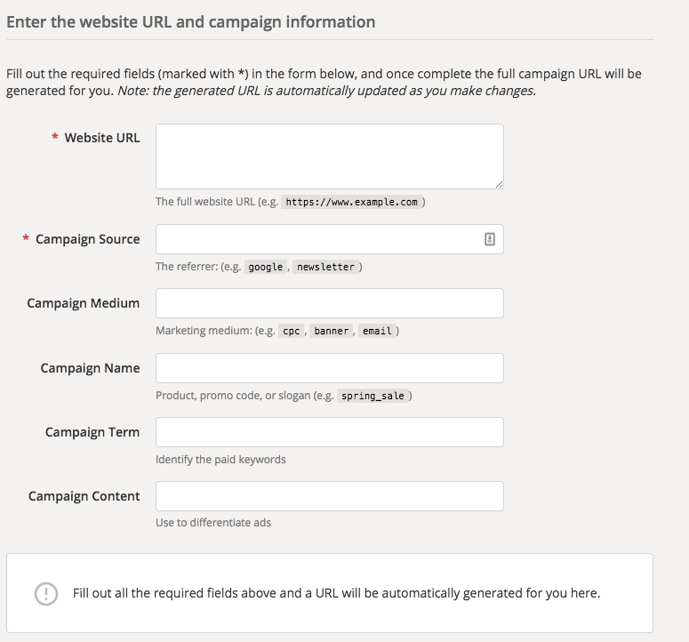 This is a Screen Shot of the Google UTM Builder