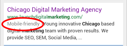 Mobile Friendly Google listing